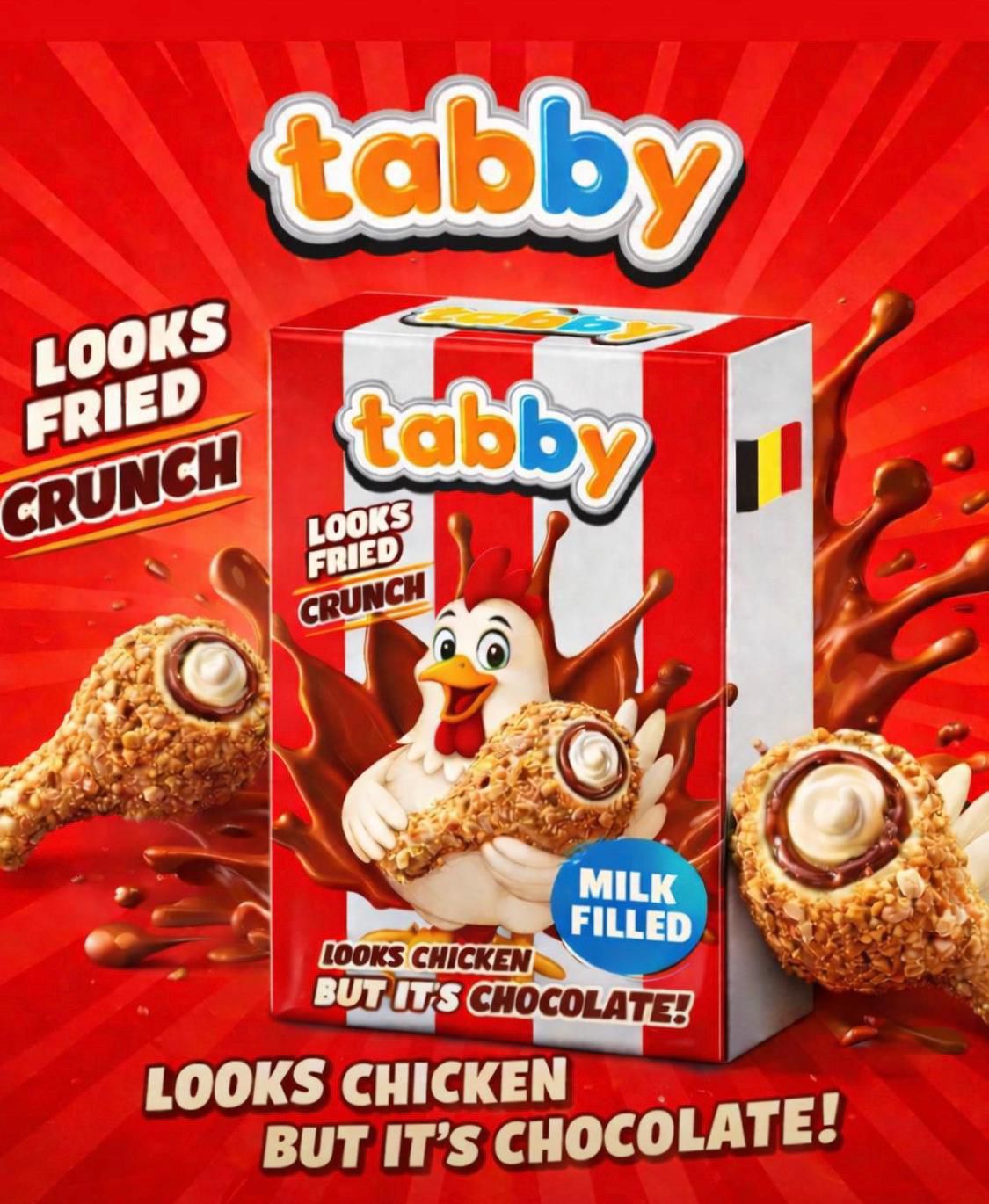 Tabby Milk Cream Filled Chicken Chocolate 24 x 50 g